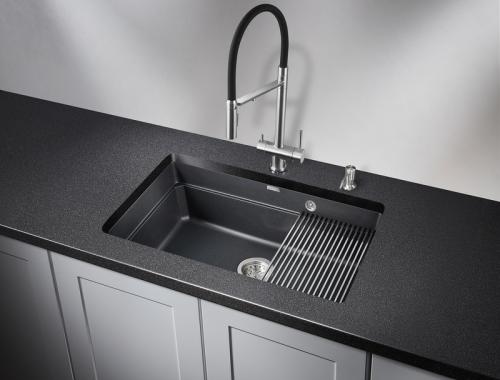 Кухонная мойка GRANULA KS-7303U, ШВАРЦ (чёрный металлик), кварц