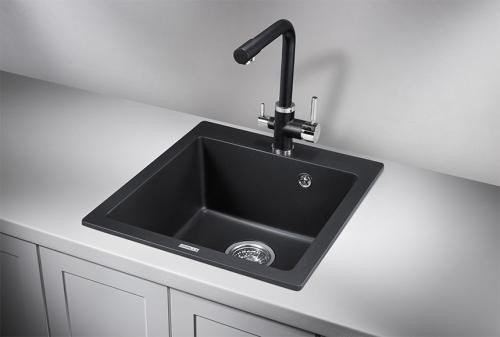 Кухонная мойка GRANULA 4651, ШВАРЦ (чёрный металлик), кварц