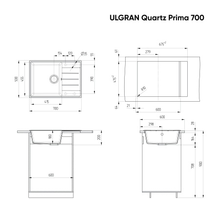 Мойка ULGRAN Quartz Prima 700-01
