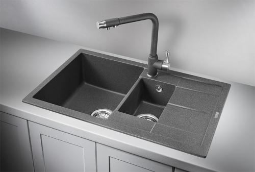 Кухонная мойка GRANULA 7802, ГРАФИТ (ЧЁРНО-СЕРЫЙ), кварц