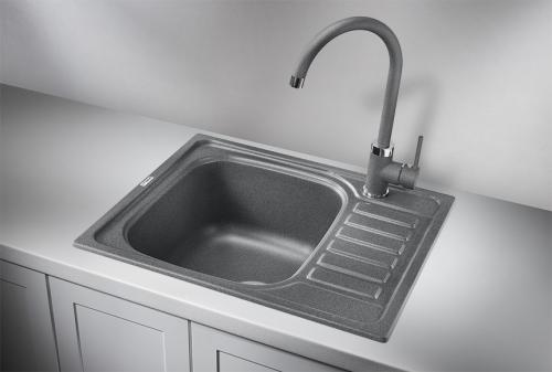 Кухонная мойка GRANULA 5801, ГРАФИТ (ЧЁРНО-СЕРЫЙ), кварц