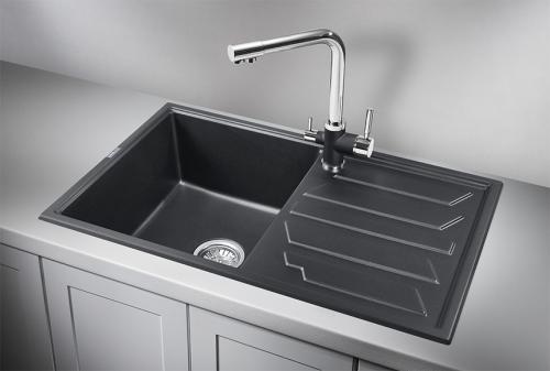 Кухонная мойка GRANULA 8002, ШВАРЦ (чёрный металлик), кварц