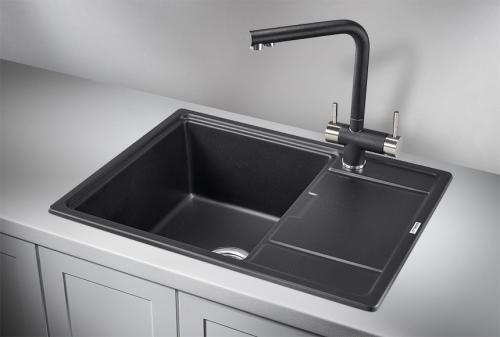 Кухонная мойка GRANULA 6503, ШВАРЦ (чёрный металлик), кварц