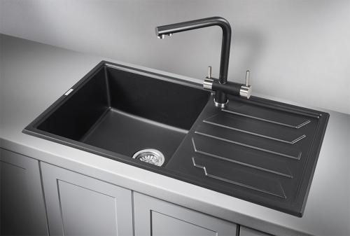 Кухонная мойка GRANULA 8601, ШВАРЦ (чёрный металлик), кварц