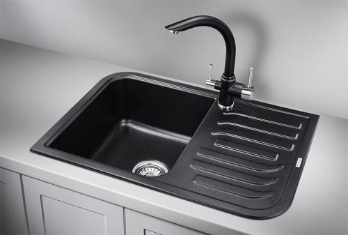 Кухонная мойка GRANULA 7001, ШВАРЦ (чёрный металлик), кварц