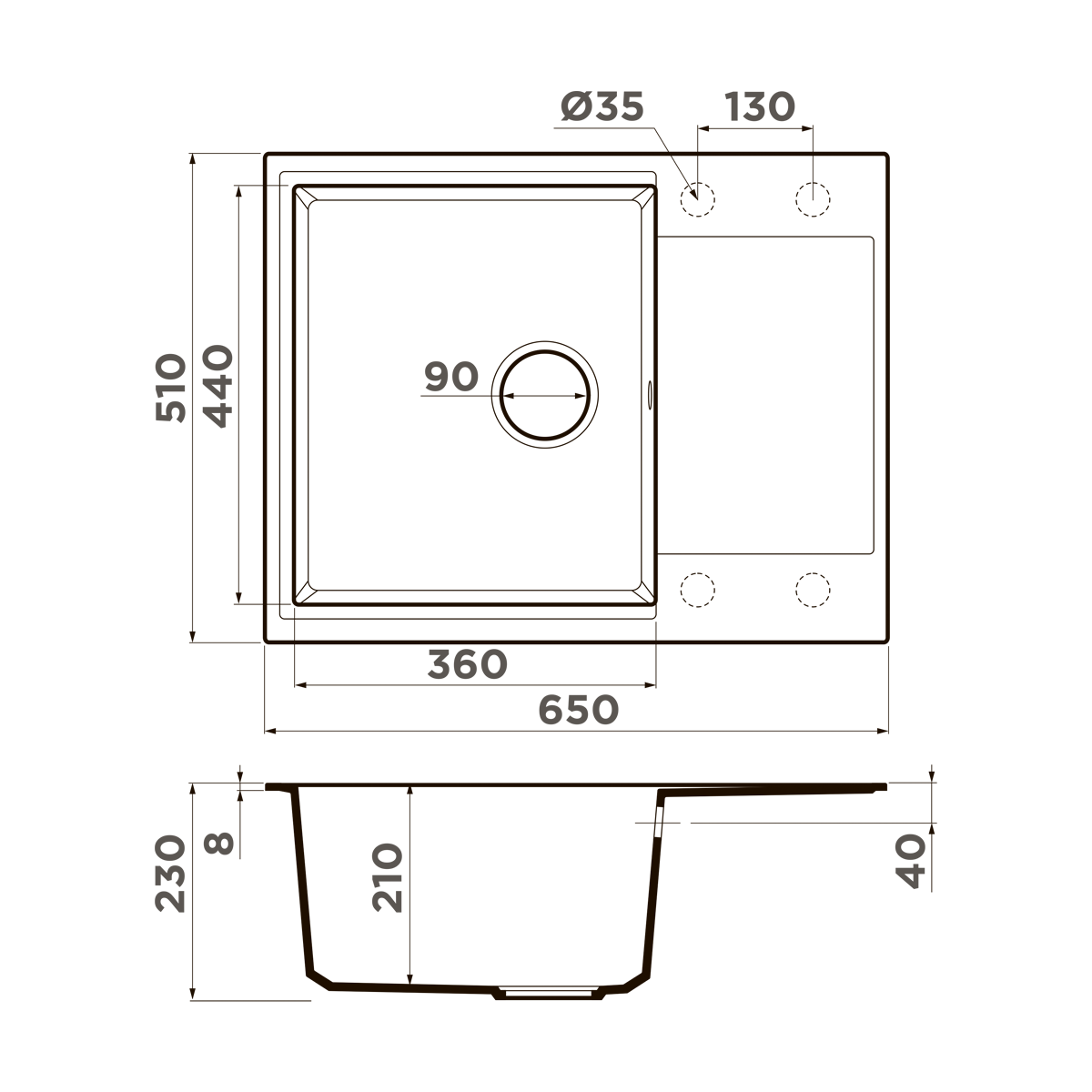 Omoikiri Daisen 65T-WH Tetogranit/белый