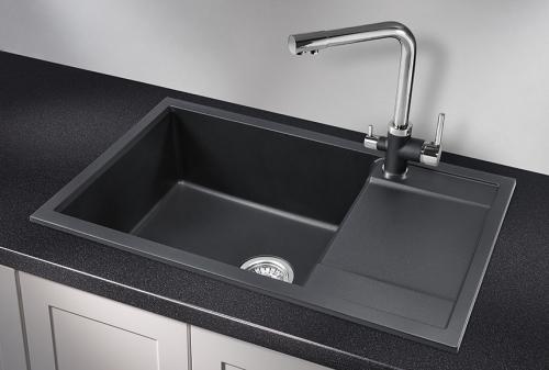 Кухонная мойка GRANULA 7805, ШВАРЦ (чёрный металлик), кварц