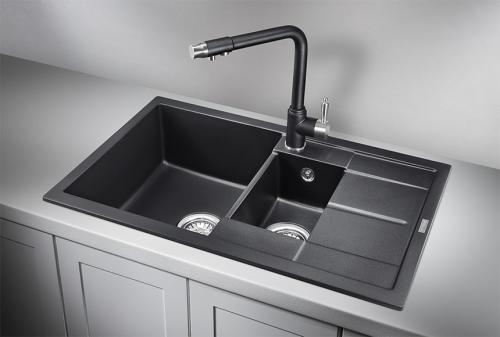 Кухонная мойка GRANULA 7802, ШВАРЦ (чёрный металлик), кварц