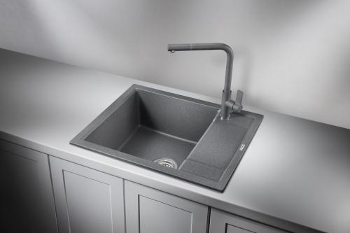 Кухонная мойка GRANULA 6002, ГРАФИТ (ЧЁРНО-СЕРЫЙ), кварц