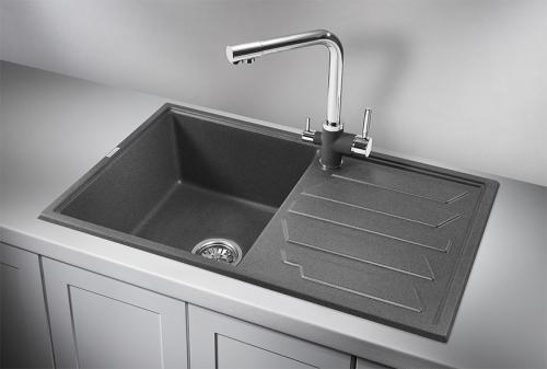 Кухонная мойка GRANULA 8002, ГРАФИТ (ЧЁРНО-СЕРЫЙ), кварц