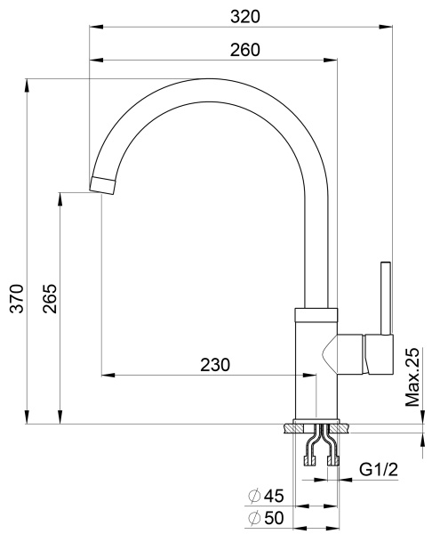 Кухонный смеситель GRANULA 2125, ШВАРЦ (чёрный металлик)