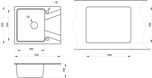 Кухонная мойка GRANULA 6201, АРКТИК (БЕЛЫЙ), кварц