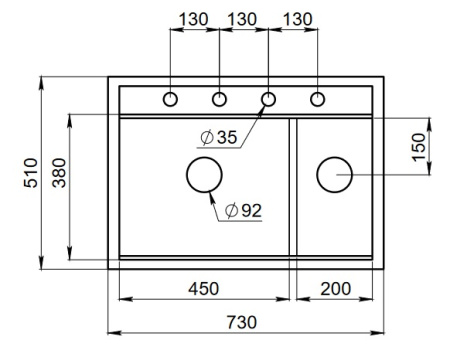 Кухонная мойка GRANULA KS-7302, ЧЁРНЫЙ  кварц
