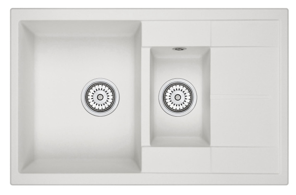 Кухонная мойка GRANULA 7802, АРКТИК (БЕЛЫЙ), кварц