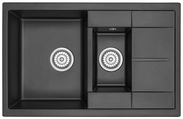 Кухонная мойка GRANULA 7802, ШВАРЦ (чёрный металлик), кварц
