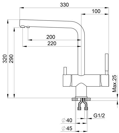 Кухонный смеситель GRANULA 2305, НЕРЖ
