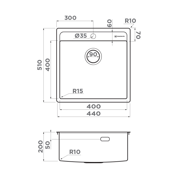 Omoikiri Daisen 44-IN нерж. сталь/нержавеющая сталь