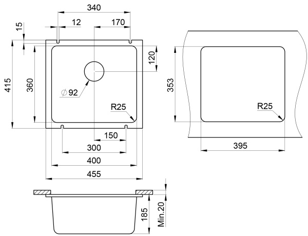 Кухонная мойка GRANULA 3601, АЛЮМИНИУМ, кварц