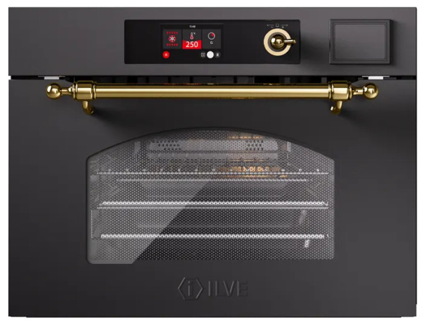 Компактный духовой шкаф Ultracombi 3 в 1 ILVE 645-SNHSW/WHG белый (ручки латунь)