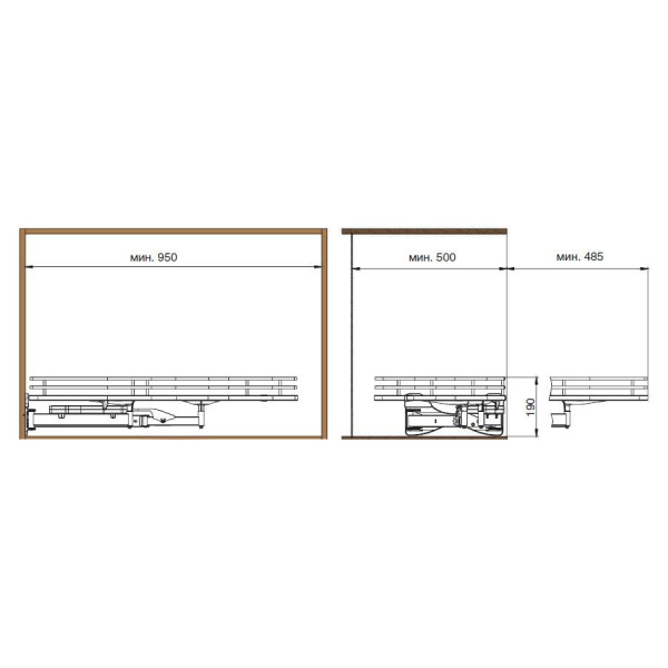 Механизм Combi'S 2 в угловую базу 1050 мм, левый, отделка хром + белый