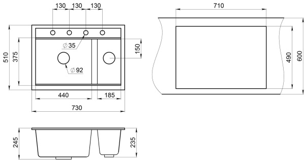 Кухонная мойка GRANULA KS-7302, АЛЮМИНИУМ, кварц