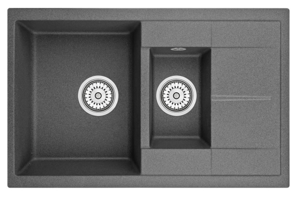 Кухонная мойка GRANULA 7802, ГРАФИТ (ЧЁРНО-СЕРЫЙ), кварц