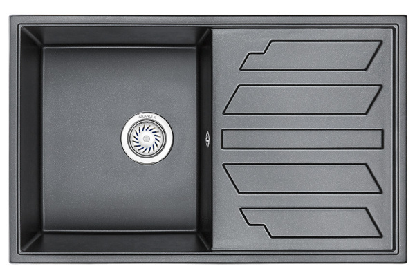 Кухонная мойка GRANULA 8002, ШВАРЦ (чёрный металлик), кварц