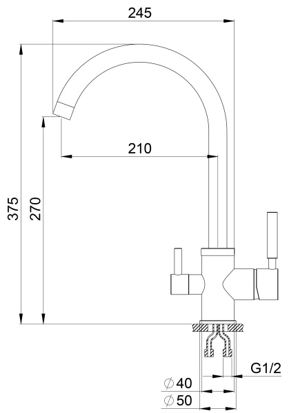 Кухонный смеситель GRANULA 2168, АНТИК (БЕЖЕВЫЙ)