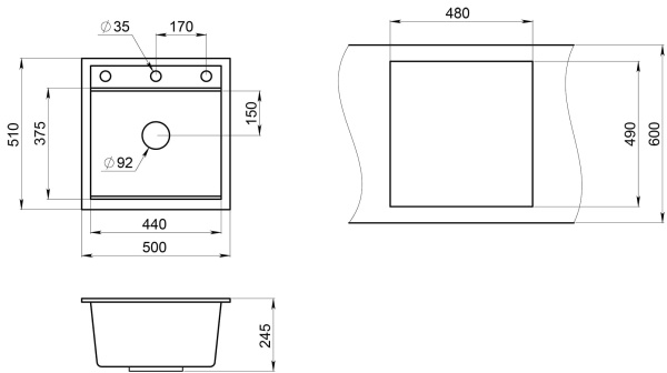 Кухонная мойка GRANULA KS-5002, ЧЁРНЫЙ  кварц