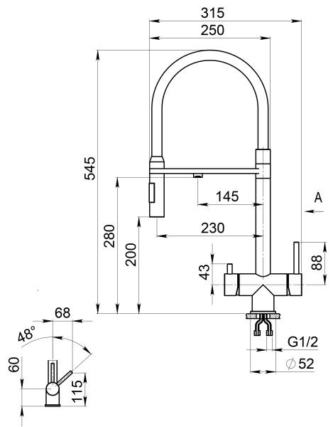 Кухонный смеситель GRANULA 1098, НЕРЖ