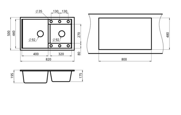 Кухонная мойка GRANULA 8201, АЛЮМИНИУМ, кварц
