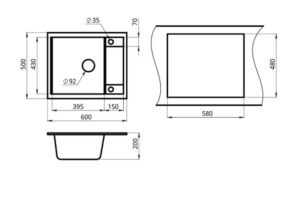 Кухонная мойка GRANULA 6002, АЛЮМИНИУМ, кварц